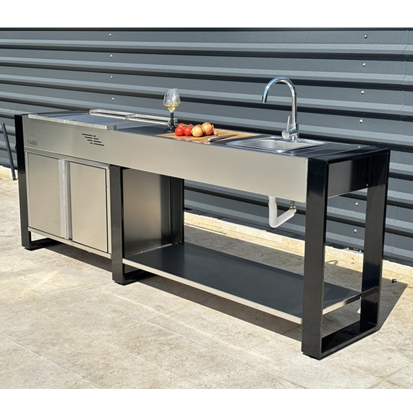 Gratar profesional din inox cu chiuveta si blat de lucru